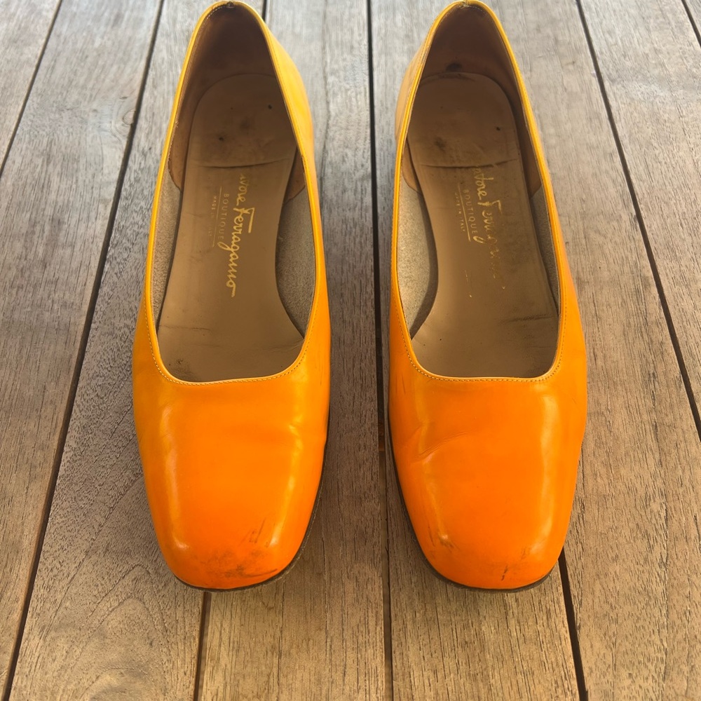 Salvatore Ferragamo Vintage Bright Orange Flats